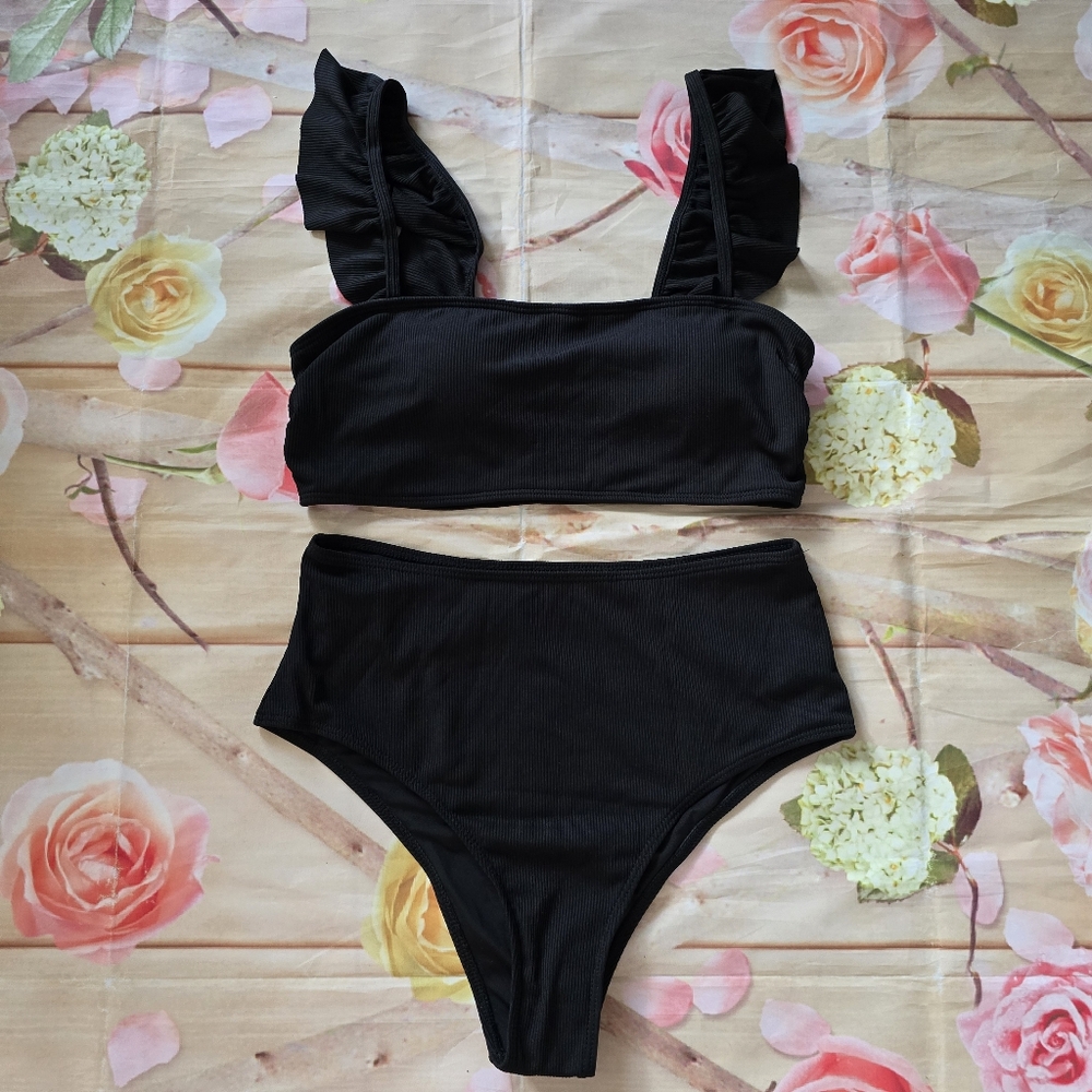 New! Black Ruffled Bikini